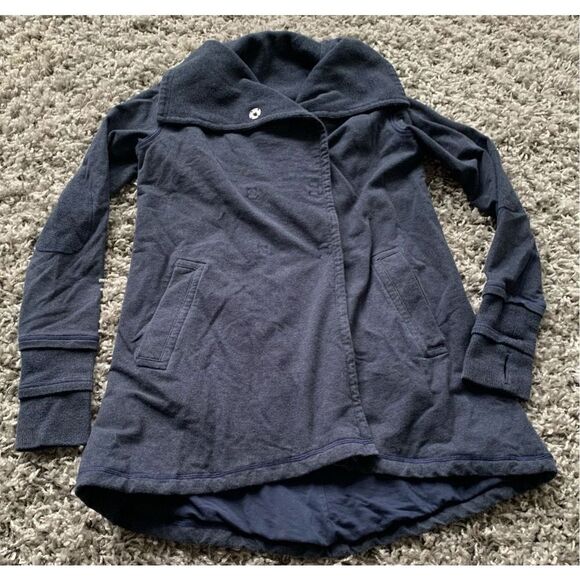 82 LULULEMON Gratitude WRAP SNAP navy blue SWEATSHIRT JACKET sz 8 - Picture 3 of 10